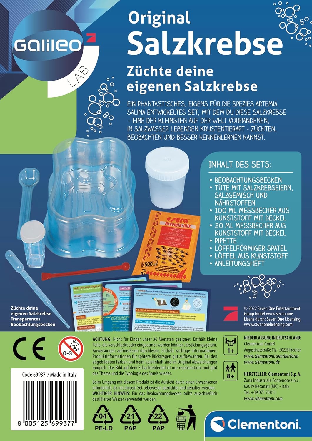 Clementoni 69937 Galileo Science Original Salt, Breeding & Watching Prehistoric Crabs, Toy for Children Aged 8+, Biology to Touch, for Small Researchers, Multicoloured