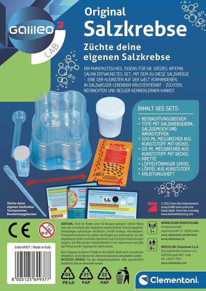 Clementoni 69937 Galileo Science Original Salt, Breeding & Watching Prehistoric Crabs, Toy for Children Aged 8+, Biology to Touch, for Small Researchers, Multicoloured