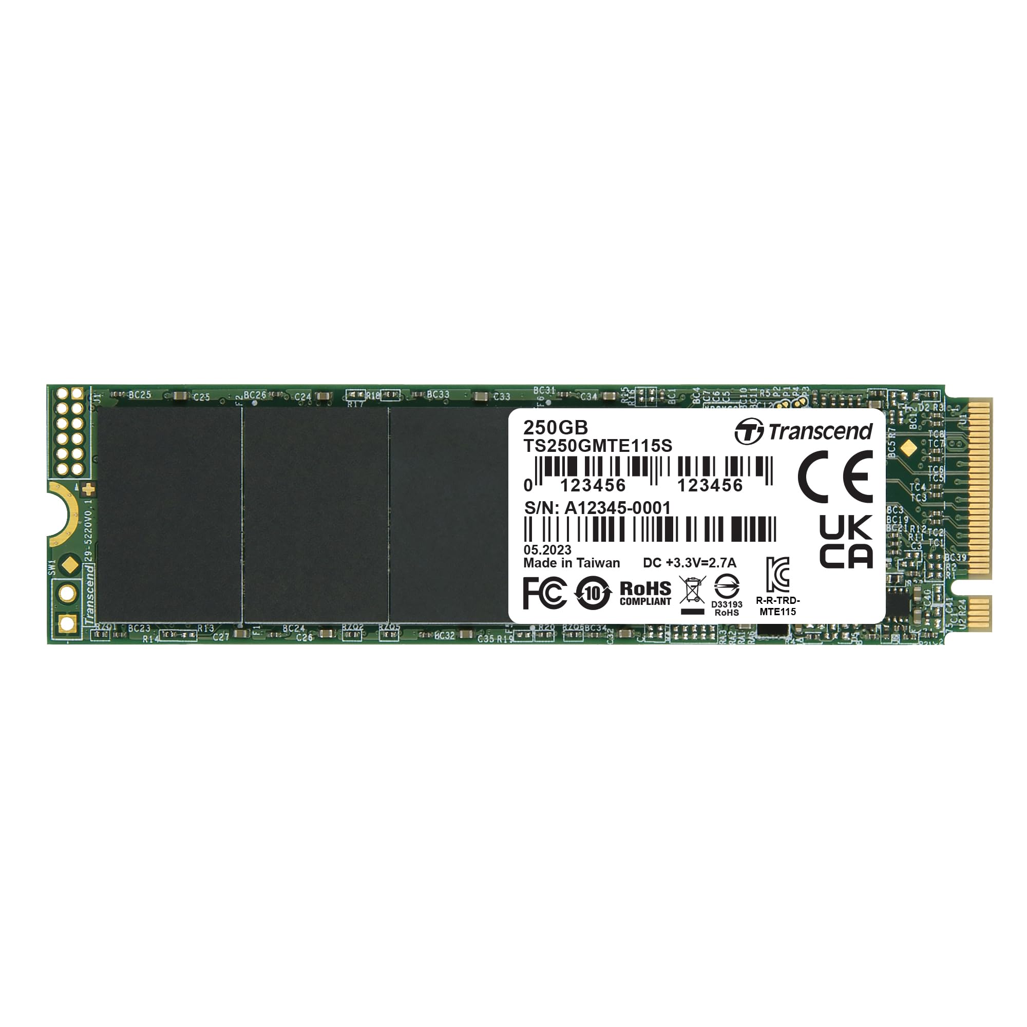 Transcend SSD MTE115S M.2 2280 PCIe Gen3 x4 NVMe da 250 GB, memoria 3D NAND, basso consumo, per laptop/desktop/gaming - TS250GMTE115S
