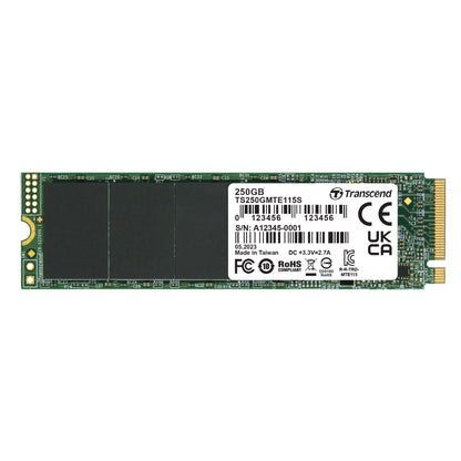 Transcend SSD MTE115S M.2 2280 PCIe Gen3 x4 NVMe da 250 GB, memoria 3D NAND, basso consumo, per laptop/desktop/gaming - TS250GMTE115S