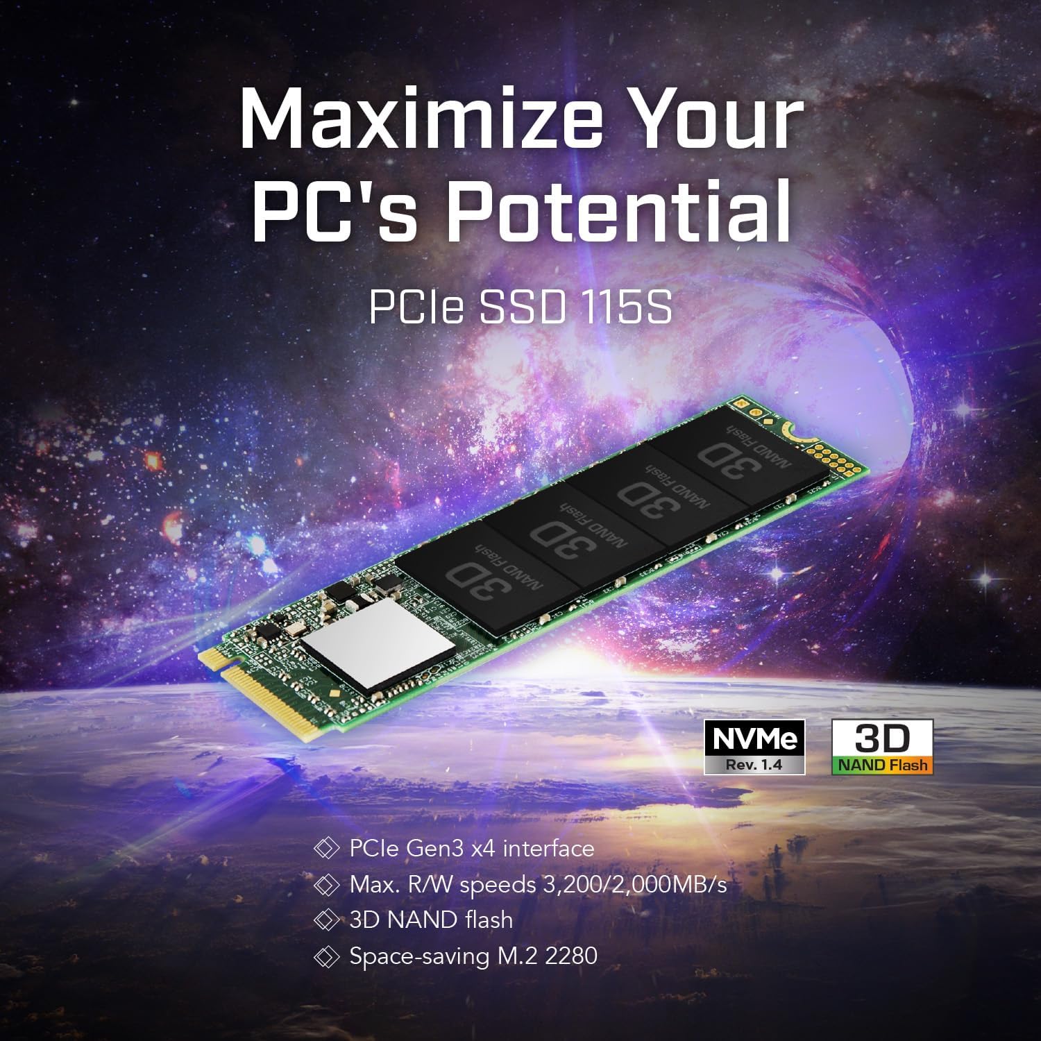 Transcend SSD MTE115S M.2 2280 PCIe Gen3 x4 NVMe da 250 GB, memoria 3D NAND, basso consumo, per laptop/desktop/gaming - TS250GMTE115S