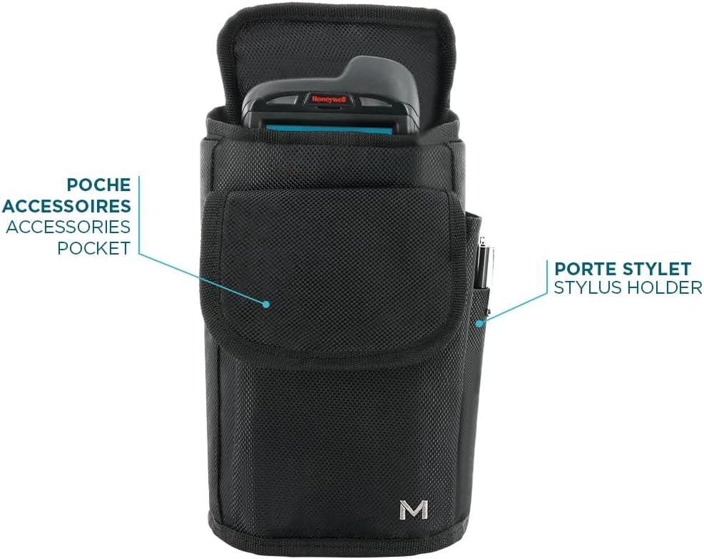 MOBILIS Holster Cartuchera Funda para Ordenador Móvil/Escáner con Cinturón y Bolsillo, Texti Resistente, Negro