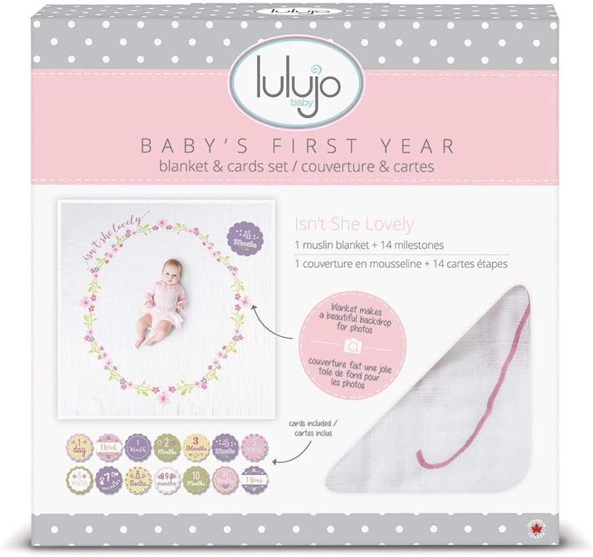 Lulujo Milestone Swaddle Blanket and Card Set, Isn't she Lovely