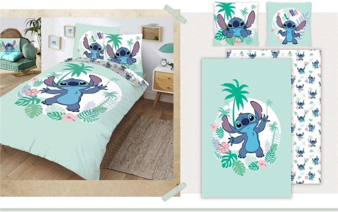 Stitch Hawaii Bedding Set, 100% Cotton, Duvet Cover 140 x 200 cm + Pillowcase 65 x 65 cm