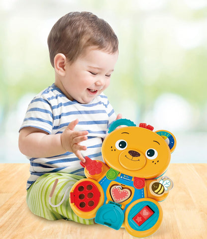 Clementoni 17856 Busy Baby Bear-Montessori, Skill Development, Learning Infant, Sensory & Activity Toys for 12 Months, Yellow