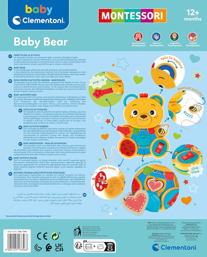 Clementoni 17856 Busy Baby Bear-Montessori, Skill Development, Learning Infant, Sensory & Activity Toys for 12 Months, Yellow