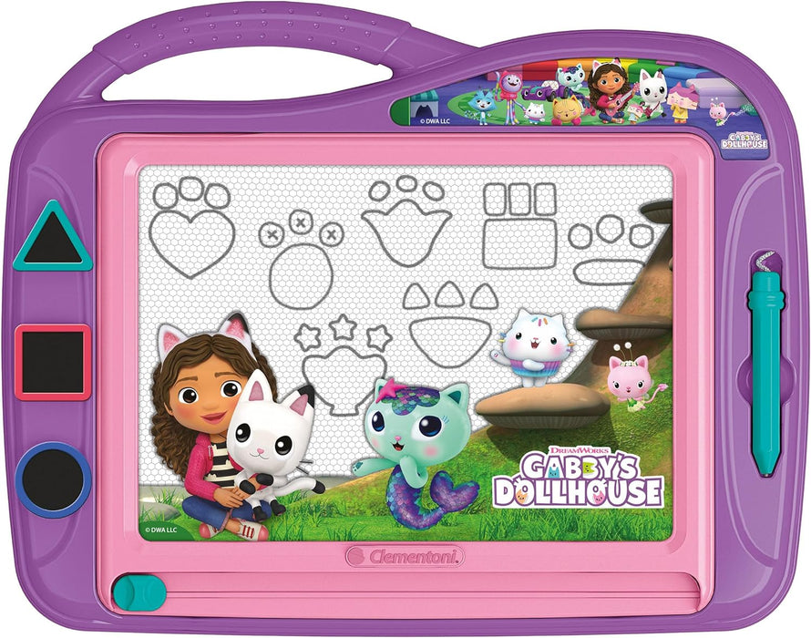 Clementoni Infantil Gabby'S Dollshouse-Juego, Almohadilla Borrable De Escritura Y Dibujo, 3 Sellos Magnéticos Y Bolígrafo, Pizarra para Diseñar, Juguete 4 Años, Multicolor, Medium (18787