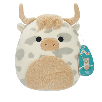 Squishmallows Originele Borsa, Koe Highland, grijs gevlekt, voegt Ainhoca toe aan je team, ultrazacht pluche dier