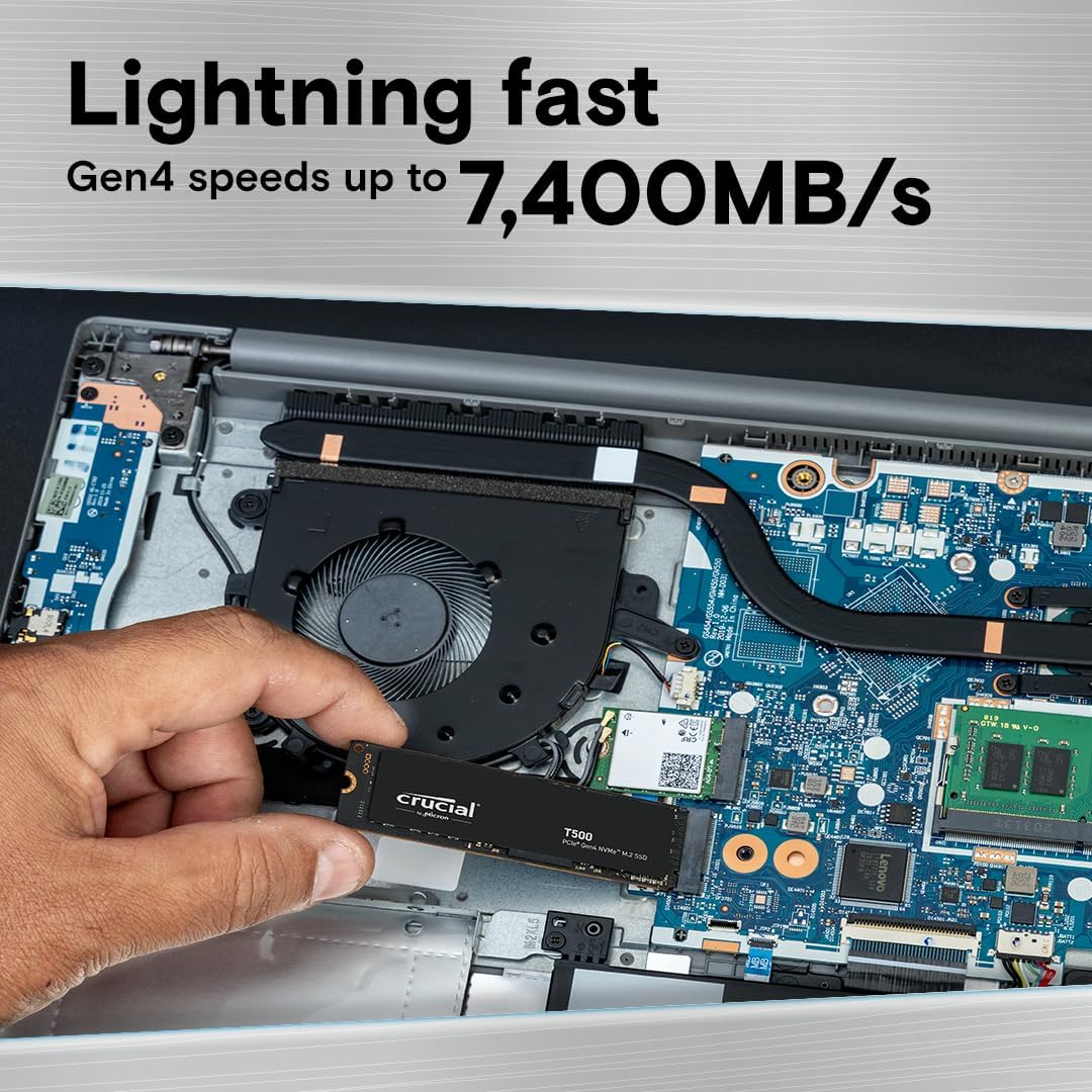 Crucial T500 SSD 1TB PCIe Gen4 NVMe M.2 SSD Interno Gaming, hasta 7300 MB/s, TLC NAND, Compatible con Ordenador Portátil y de Sobremesa, Disco Duro SSD, Microsoft DirectStorage - CT1000T500SSD8