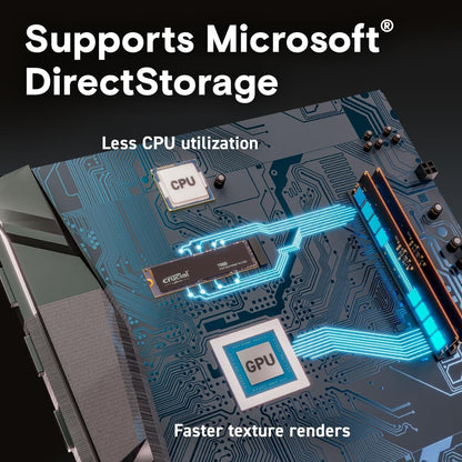 Crucial T500 SSD 1TB PCIe Gen4 NVMe M.2 SSD Interno Gaming, hasta 7300 MB/s, TLC NAND, Compatible con Ordenador Portátil y de Sobremesa, Disco Duro SSD, Microsoft DirectStorage - CT1000T500SSD8