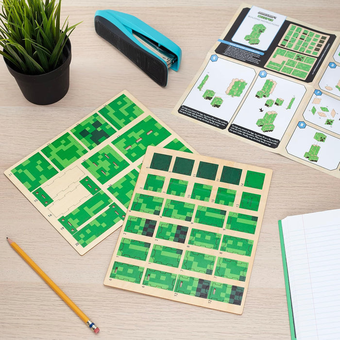Incredibuilds Minecraft Creeper 3D Wood Puzzle & Model Figure Kit (38 Pieces) - Build & Paint Your Own 3-D Video Game Toy, No Glue Required - Officially Linensed - Gift for Kids, Boys & Teens