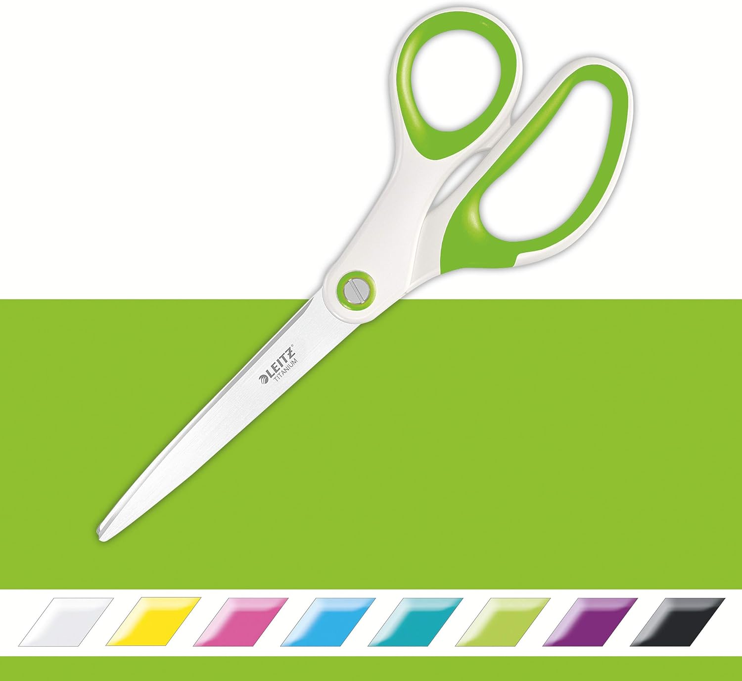 Leitz 53192054 Titanium Scissors, Right or Left Handed Ambidextrous, 6.7 x 1.5 x 15 cm, Office Stationary, Ergonomic Handle, WOW Range, Green