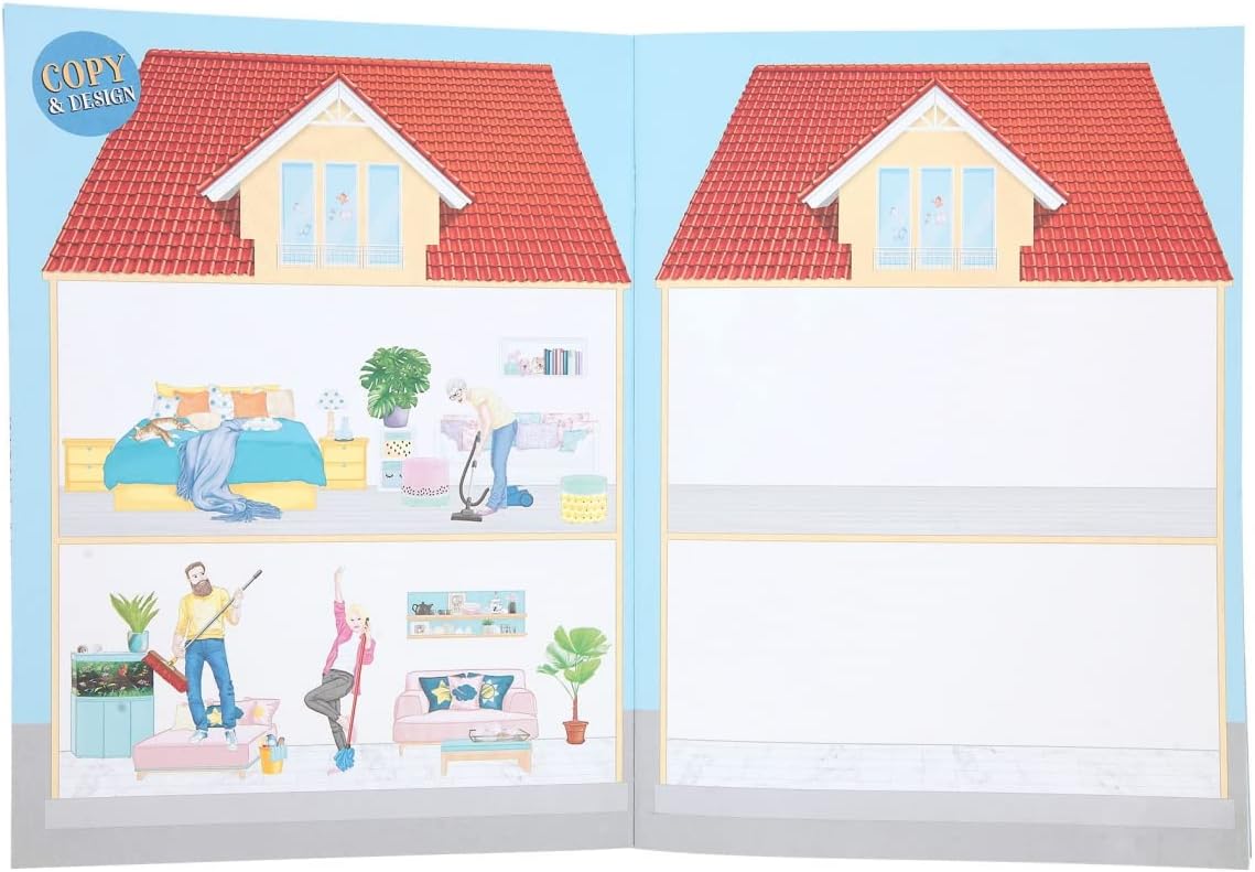 Depesche 11965 Create Your Sweet Home Colouring Book with 24 Pages for Designing Different Rooms and Your Own Living World Includes 3 Sheets with Paper and Foil Stickers, Multicoloured