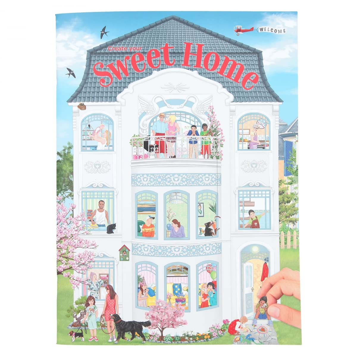 Depesche 11965 Create Your Sweet Home Colouring Book with 24 Pages for Designing Different Rooms and Your Own Living World Includes 3 Sheets with Paper and Foil Stickers, Multicoloured