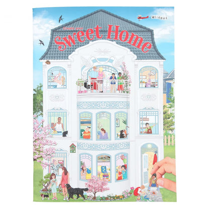 Depesche 11965 Create Your Sweet Home Colouring Book with 24 Pages for Designing Different Rooms and Your Own Living World Includes 3 Sheets with Paper and Foil Stickers, Multicoloured