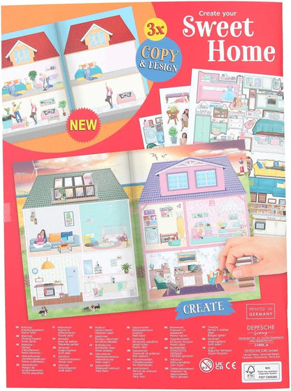 Depesche 11965 Create Your Sweet Home Colouring Book with 24 Pages for Designing Different Rooms and Your Own Living World Includes 3 Sheets with Paper and Foil Stickers, Multicoloured