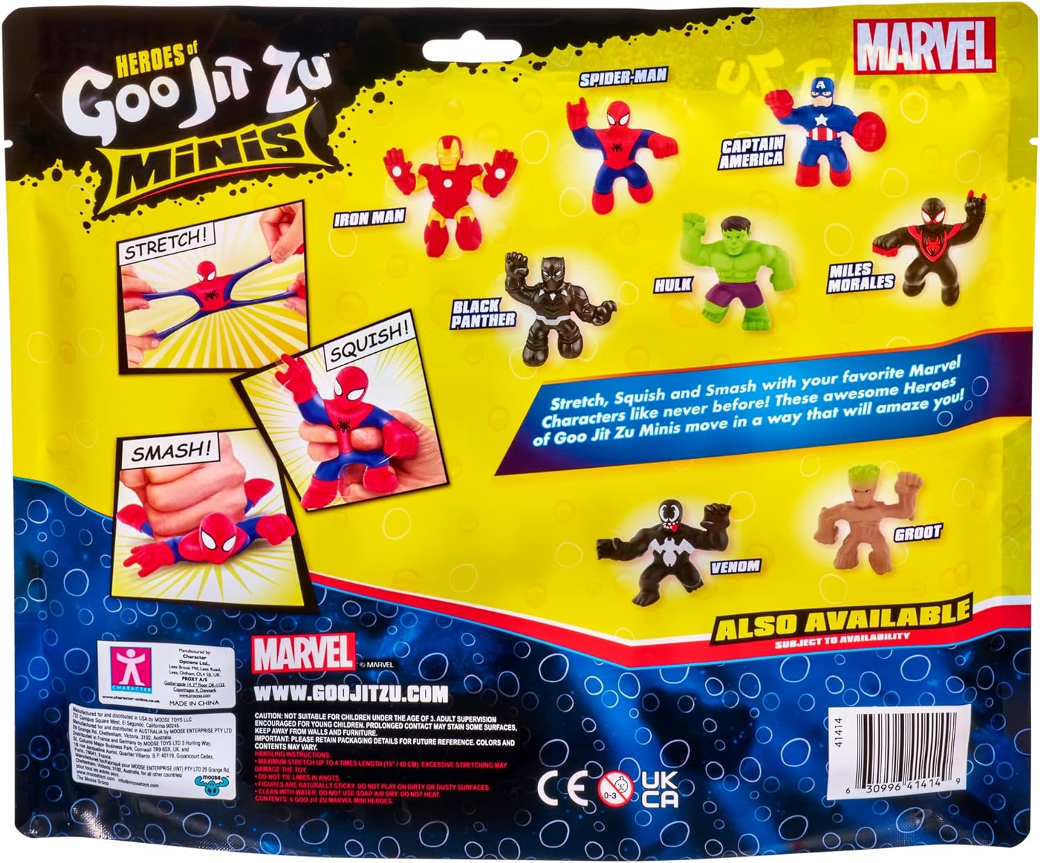 Heroes of Goo Jit Zu Marvel Mega Mini 6 Pack - Squishy, Stretchy, Gooey Mini Heroes - Ironman, Spider-Man, Captain America, Miles Morales, Hulk and Black Panther