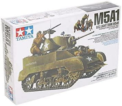 Tamiya 300035313 WWII US M5A1 Leicht Panzer - Tanque de la 2 Guerra Mundial en Miniatura con mortero y 4 Figuras (Escala 1:35