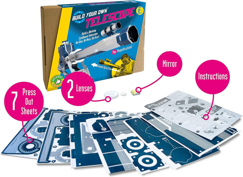 Build Your Own Working Telescope | Create a Fully Functioning Stargazing Refactor Cardboard Telescope | For Kids Ages 8+ |16x Magnification | Sustainable Slot Together Kit | Educational & STEM