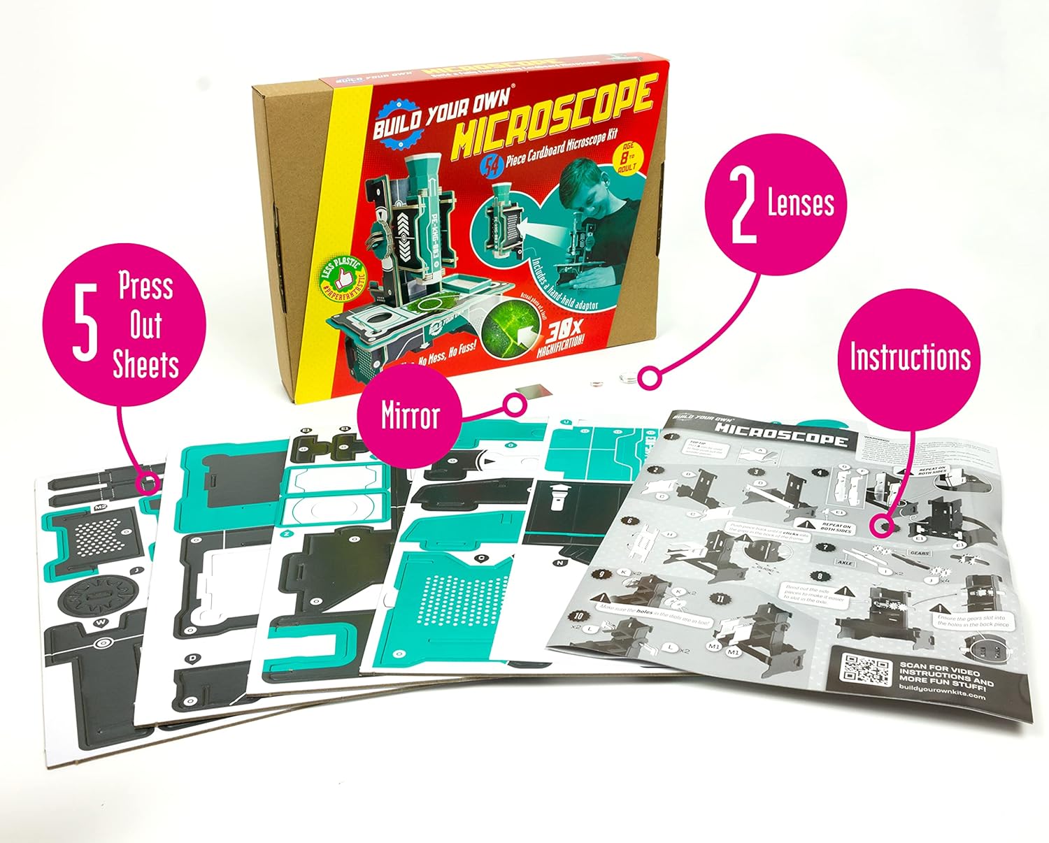 Build Your Own Microscope - x30 Powerful Magnification - Eco Friendly Cardboard Craft Kit - Ages 8+