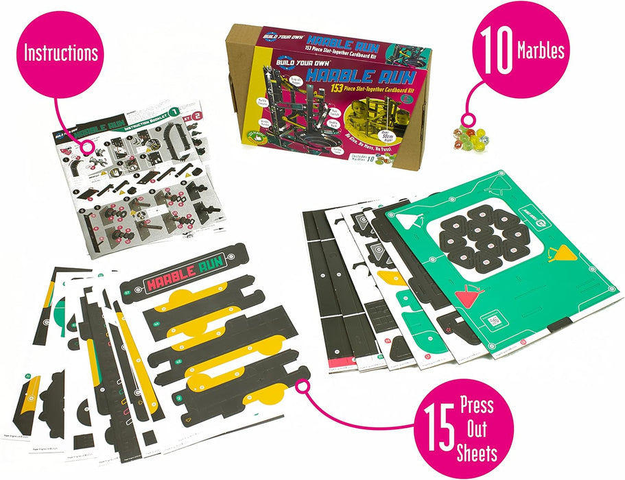 Build Your Own Cardboard Marble Run - Includes x10 Swirly Glass Marbles - Eco Friendly Cardboard Craft Kit - Ages 10+