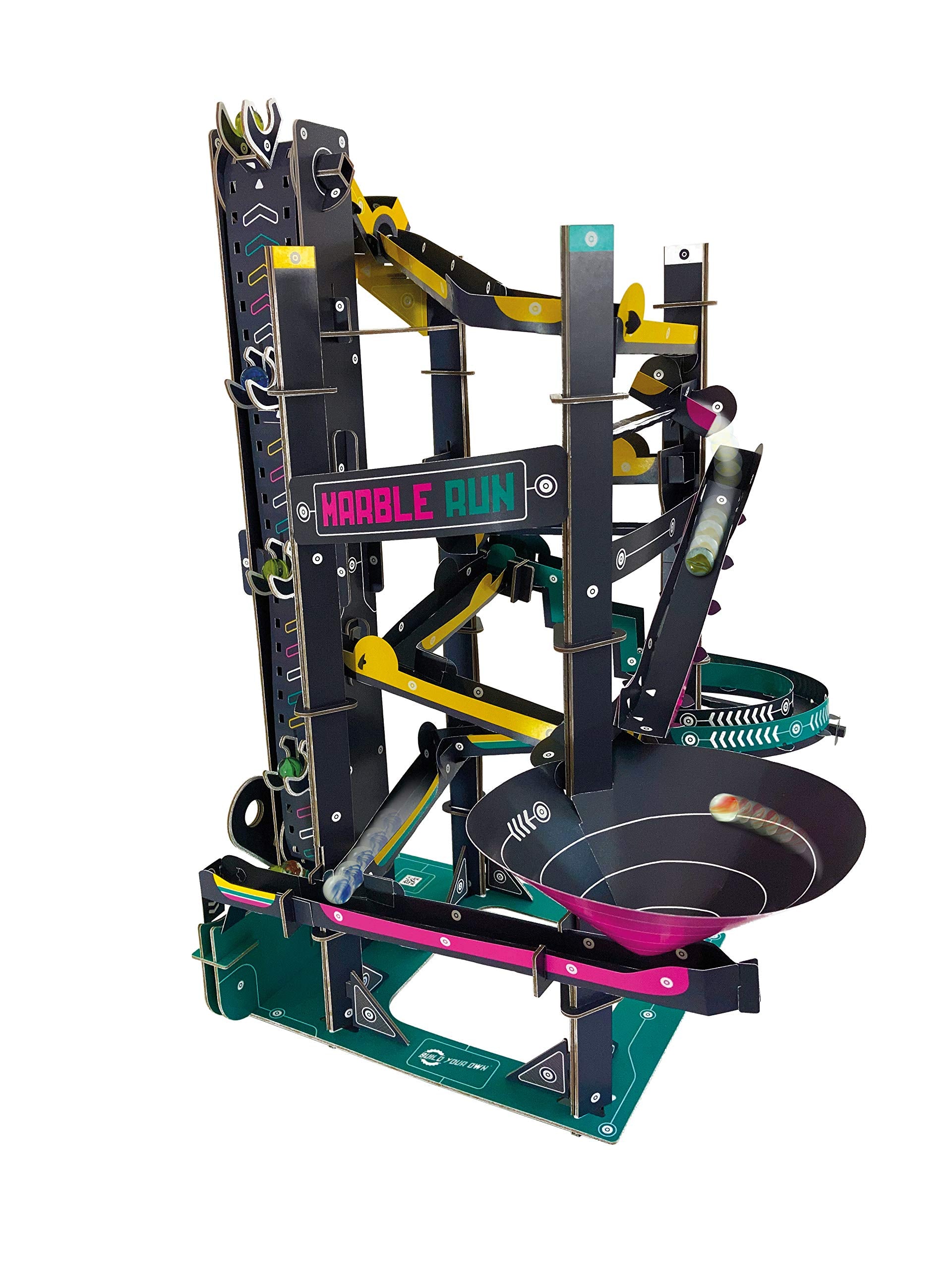 Build Your Own Cardboard Marble Run - Includes x10 Swirly Glass Marbles - Eco Friendly Cardboard Craft Kit - Ages 10+