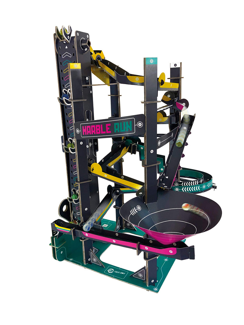 Build Your Own Cardboard Marble Run - Includes x10 Swirly Glass Marbles - Eco Friendly Cardboard Craft Kit - Ages 10+