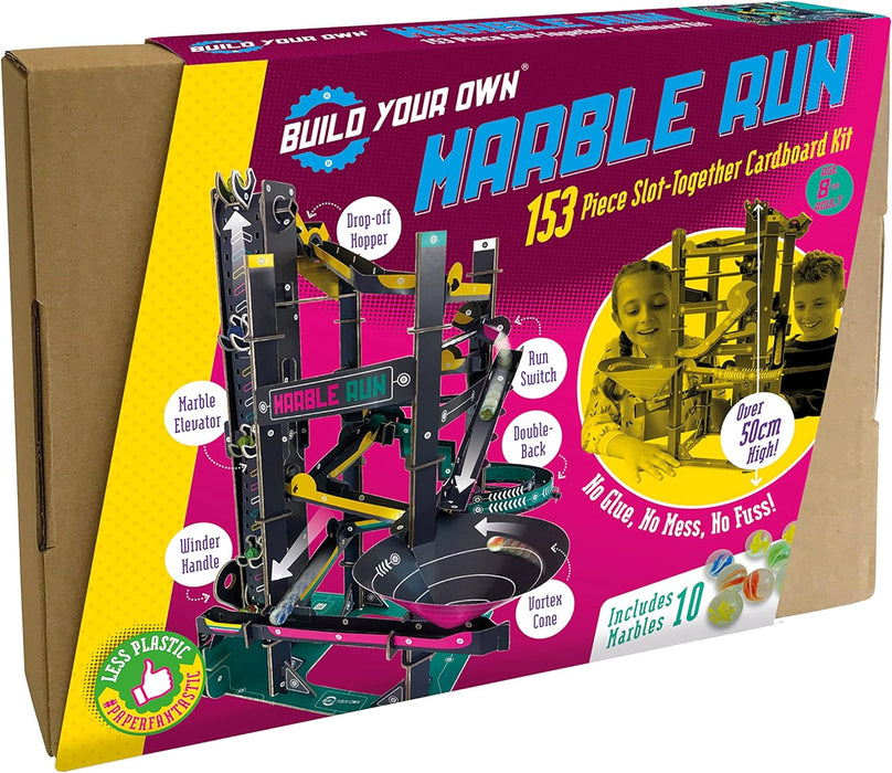 Build Your Own Cardboard Marble Run - Includes x10 Swirly Glass Marbles - Eco Friendly Cardboard Craft Kit - Ages 10+