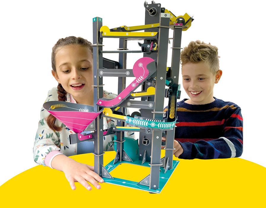 Build Your Own Cardboard Marble Run - Includes x10 Swirly Glass Marbles - Eco Friendly Cardboard Craft Kit - Ages 10+