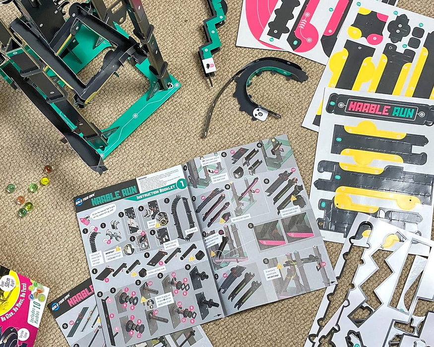 Build Your Own Cardboard Marble Run - Includes x10 Swirly Glass Marbles - Eco Friendly Cardboard Craft Kit - Ages 10+