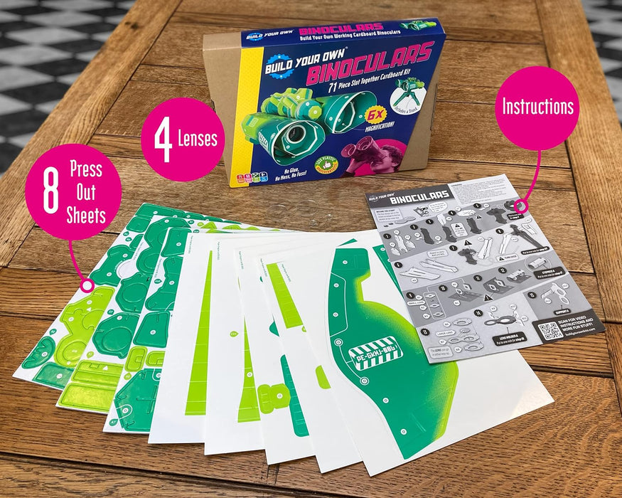 Build Your Own Working Binoculars - 16x Magnification - Eco Friendly Cardboard Craft Kit - Ages 8+