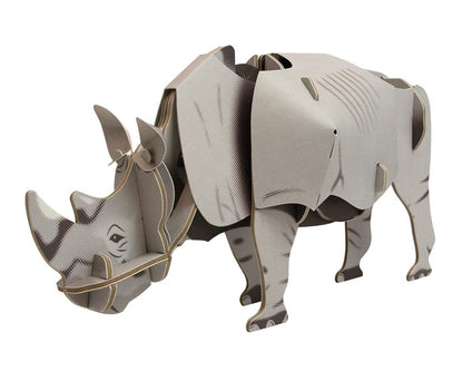 Build Your Own Moving White Rhino - Pull Tab Head Movement Action - Eco Friendly Cardboard Craft Kit - Ages 8+