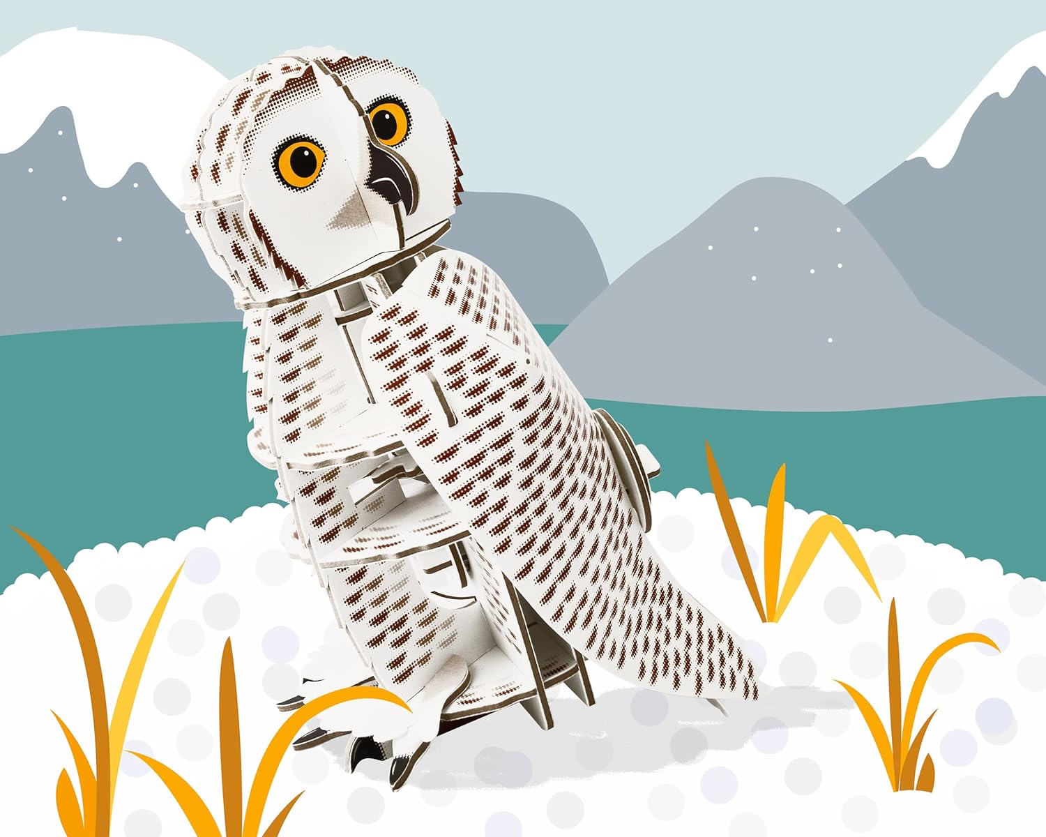 Build Your Own Moving Snowy Owl - Rotating Head Action - Cardboard Craft Kit - Ages 8+