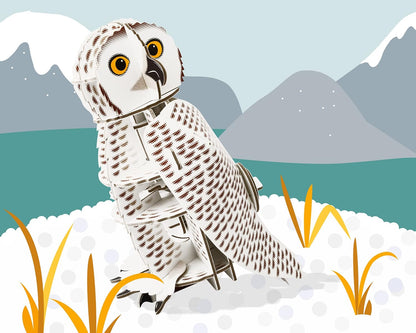 Build Your Own Moving Snowy Owl - Rotating Head Action - Cardboard Craft Kit - Ages 8+