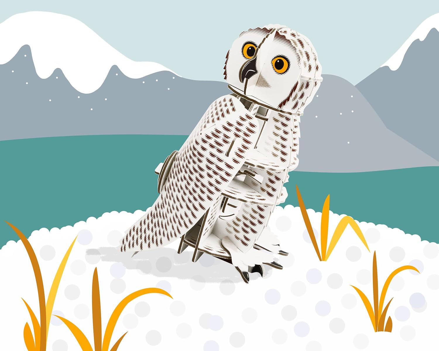 Build Your Own Moving Snowy Owl - Rotating Head Action - Cardboard Craft Kit - Ages 8+