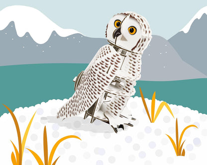 Build Your Own Moving Snowy Owl - Rotating Head Action - Cardboard Craft Kit - Ages 8+