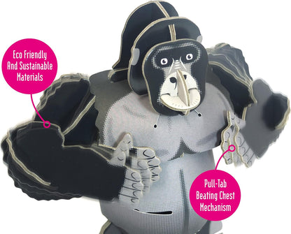 Build Your Own Moving Mountain Gorilla - Pull-Tab Chest Pounding Action - Eco Friendly Cardboard Craft Kit - Ages 8+