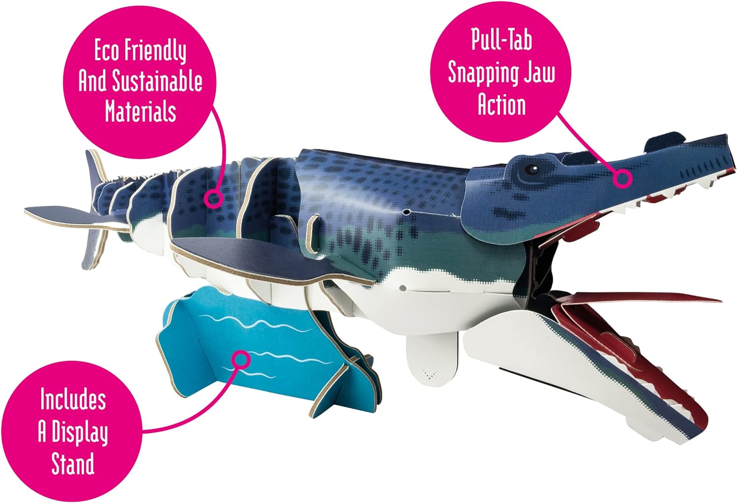 Build Your Own Moving Mosasaurus - Pull Tab Jaw and Fin Action - Eco Friendly Cardboard Craft Kit - Ages 8+