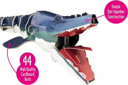 Build Your Own Moving Mosasaurus - Pull Tab Jaw and Fin Action - Eco Friendly Cardboard Craft Kit - Ages 8+