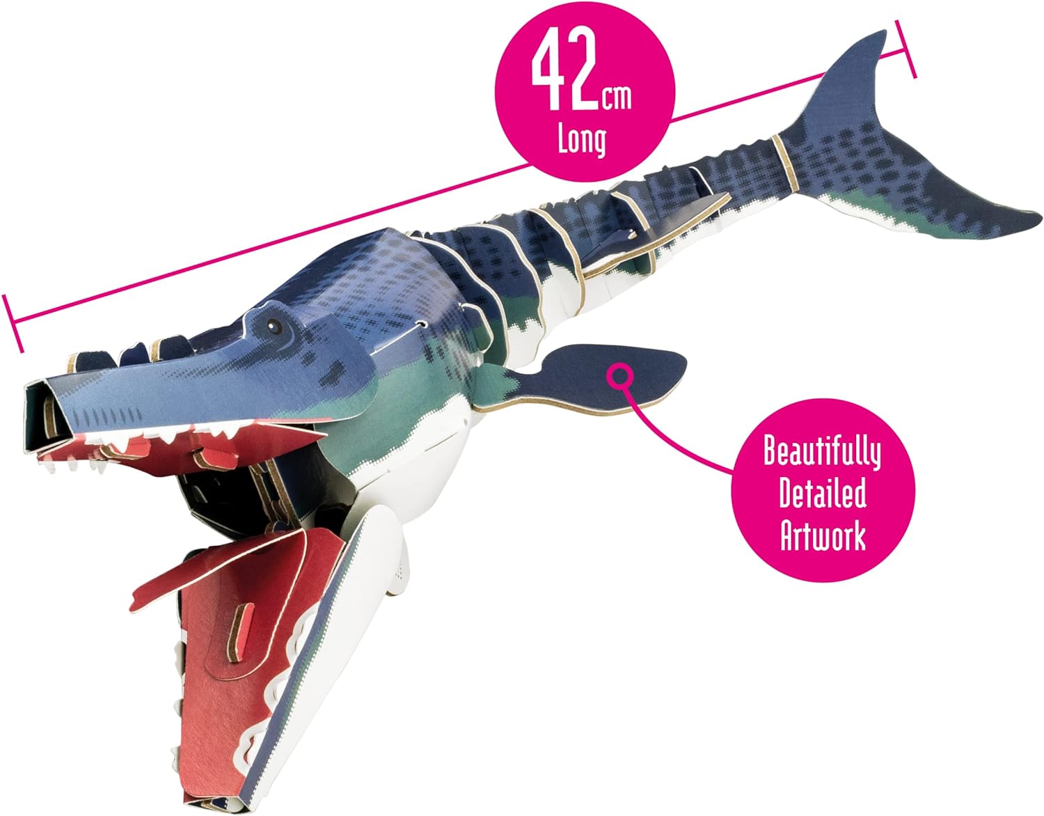 Build Your Own Moving Mosasaurus - Pull Tab Jaw and Fin Action - Eco Friendly Cardboard Craft Kit - Ages 8+