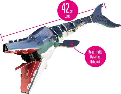 Build Your Own Moving Mosasaurus - Pull Tab Jaw and Fin Action - Eco Friendly Cardboard Craft Kit - Ages 8+