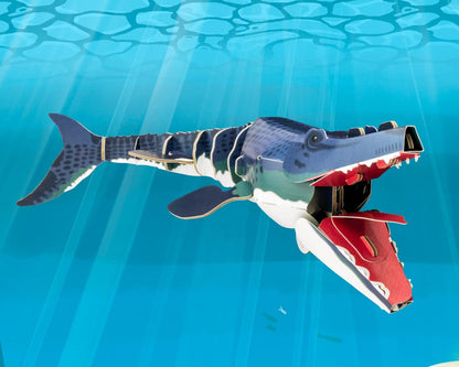 Build Your Own Moving Mosasaurus - Pull Tab Jaw and Fin Action - Eco Friendly Cardboard Craft Kit - Ages 8+