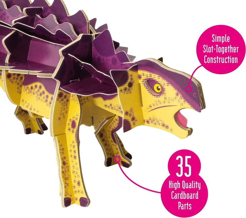 Build Your Own Moving Ankylosaurus - Pull Tab Swishing Tail Action - Eco Friendly Cardboard Craft Kit - Ages 8+