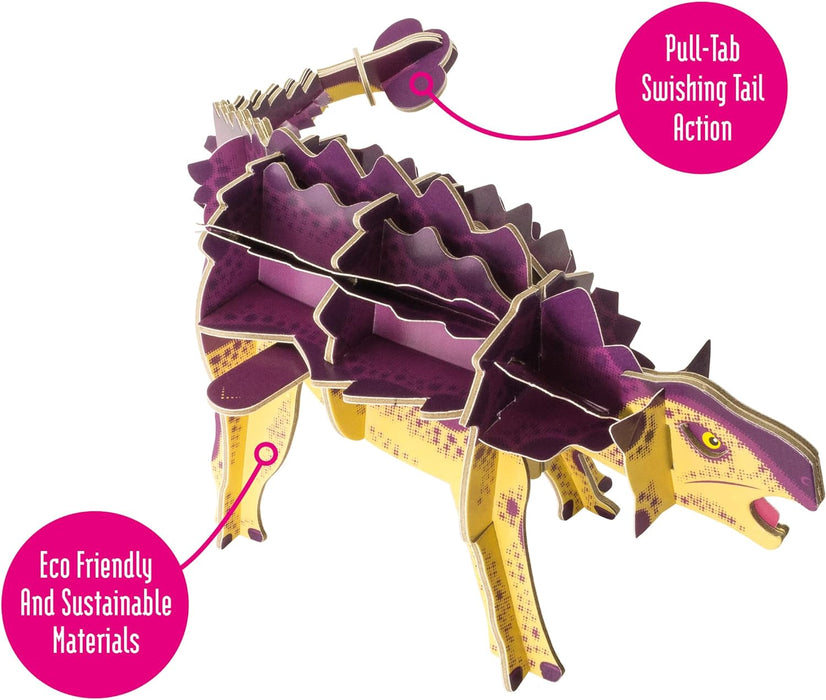 Build Your Own Moving Ankylosaurus - Pull Tab Swishing Tail Action - Eco Friendly Cardboard Craft Kit - Ages 8+