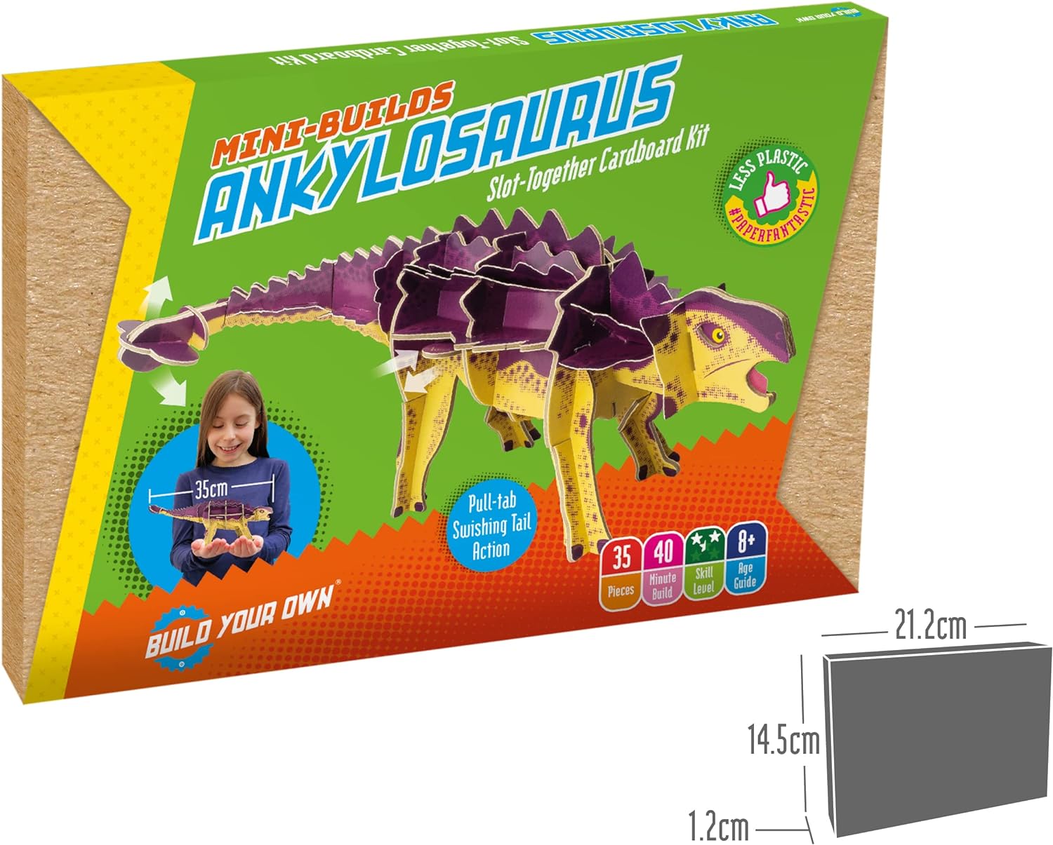 Build Your Own Moving Ankylosaurus - Pull Tab Swishing Tail Action - Eco Friendly Cardboard Craft Kit - Ages 8+