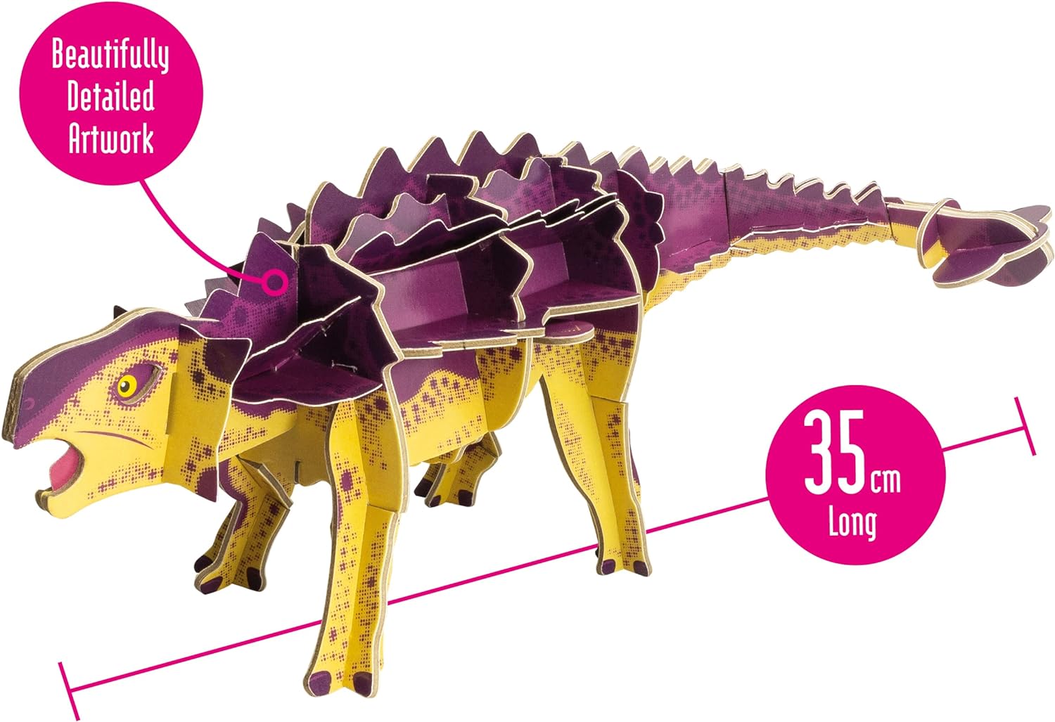 Build Your Own Moving Ankylosaurus - Pull Tab Swishing Tail Action - Eco Friendly Cardboard Craft Kit - Ages 8+