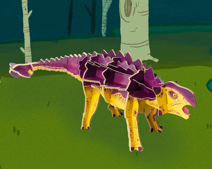 Build Your Own Moving Ankylosaurus - Pull Tab Swishing Tail Action - Eco Friendly Cardboard Craft Kit - Ages 8+