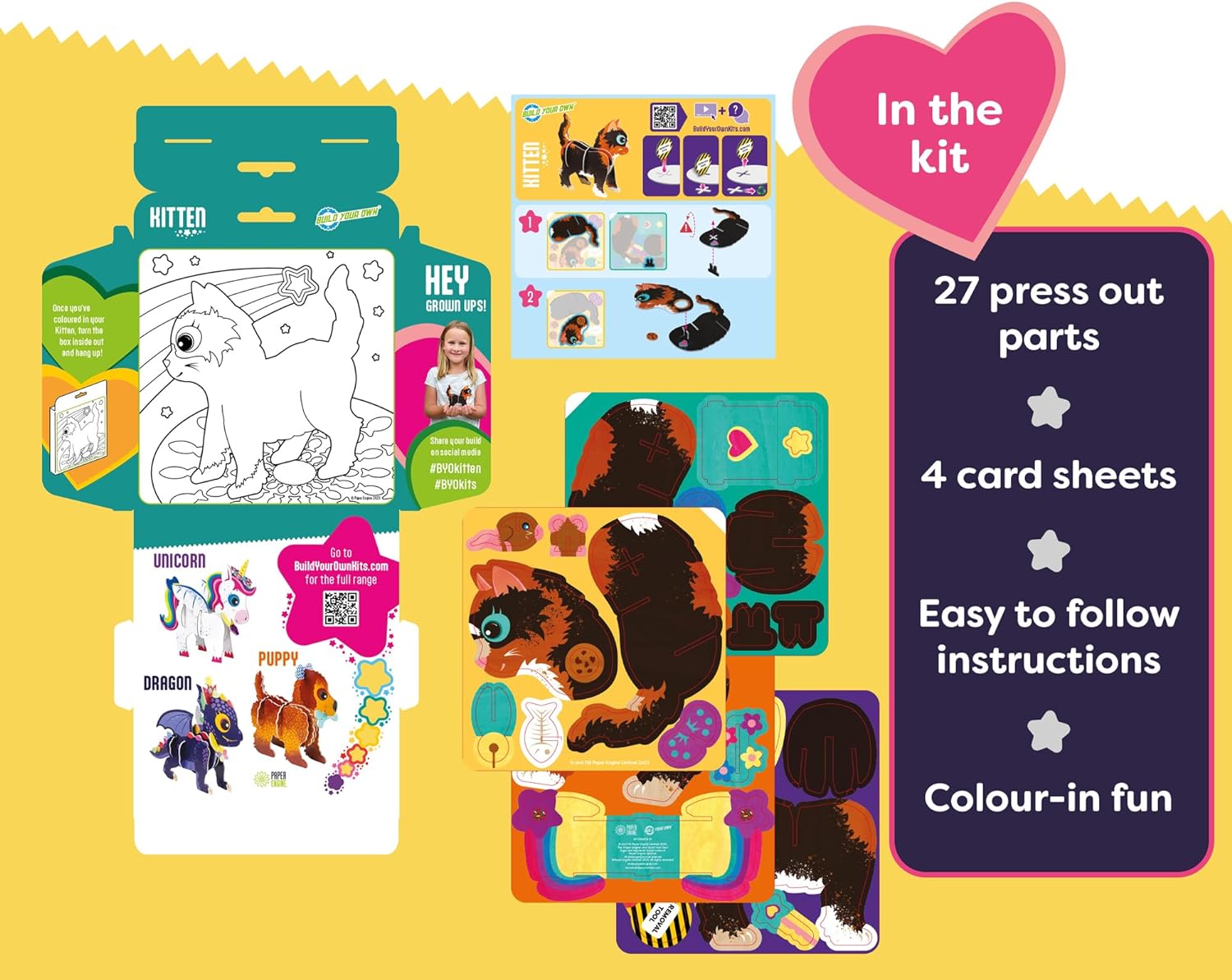 Build Your Own Puurrrrfect Kitten - Comes with Accessories and Trinket Chest! - Eco Friendly Cardboard Craft Kit - Ages 4+