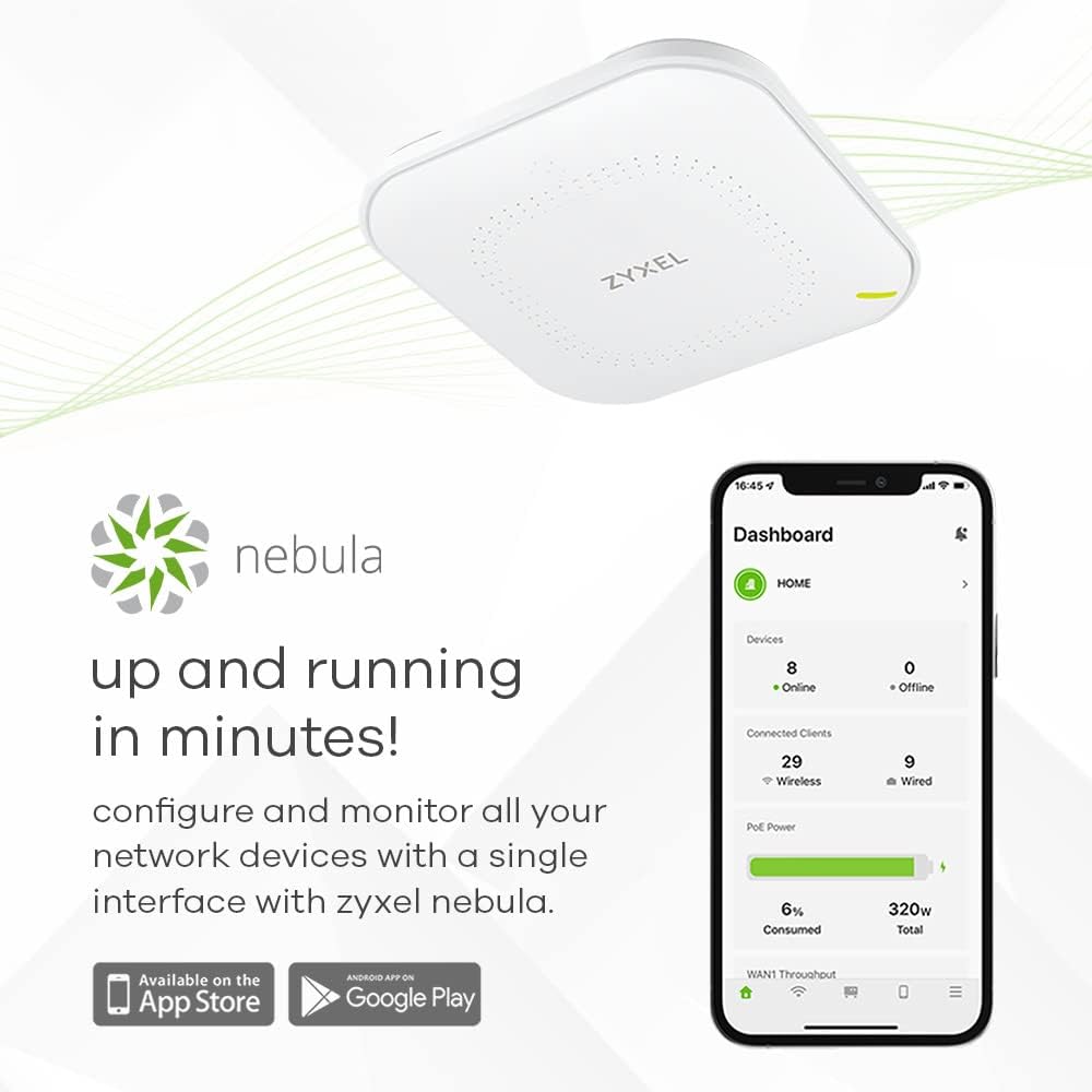 ZYXEL Multi-Gig WiFi 6 AX3000 PoE Access Point for Small Businesses, 2.5G PoE Uplink, with 3x3 + 2x2 MU-MIMO Antenna, Manageable via Nebula APP/Cloud or Standalone