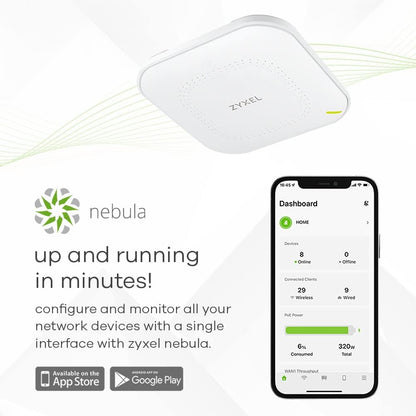 ZYXEL Multi-Gig WiFi 6 AX3000 PoE Access Point for Small Businesses, 2.5G PoE Uplink, with 3x3 + 2x2 MU-MIMO Antenna, Manageable via Nebula APP/Cloud or Standalone